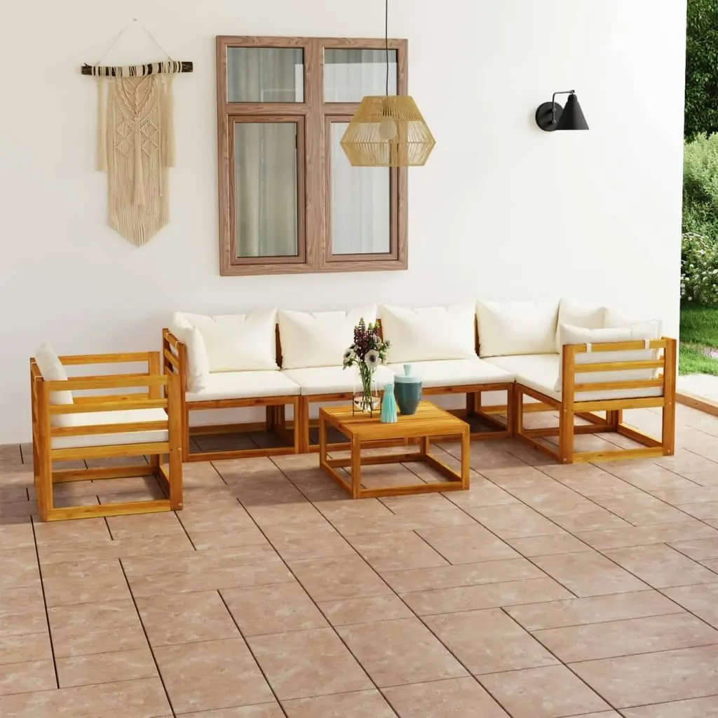 7 Piece Garden Lounge Set with Cushion Cream Solid Acacia Wood 3057660