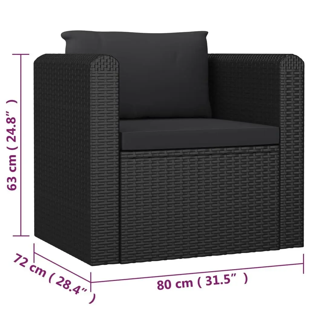 7 Piece Garden Lounge Set with Cushions Poly Rattan Black 3059500