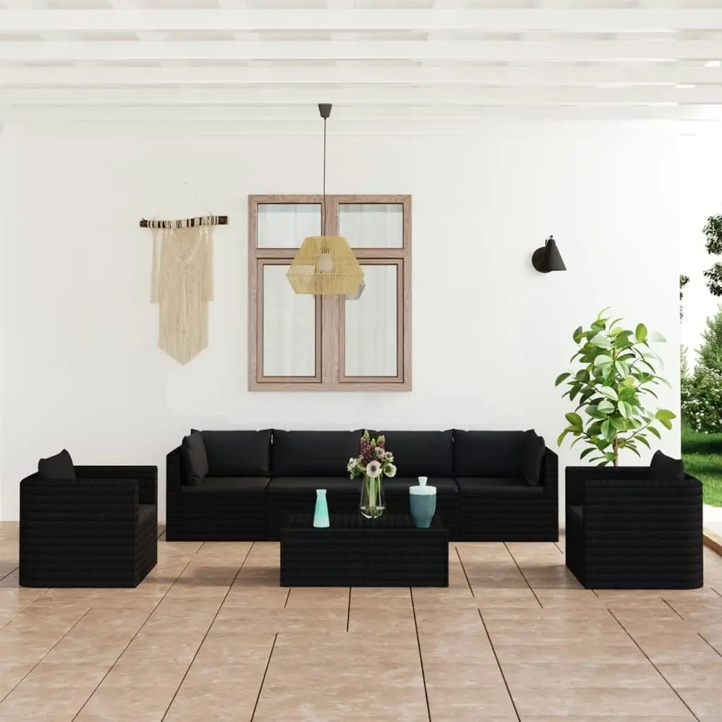 7 Piece Garden Lounge Set with Cushions Poly Rattan Black 3059500