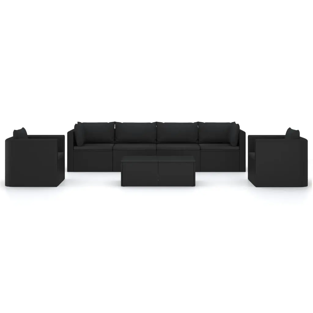 7 Piece Garden Lounge Set with Cushions Poly Rattan Black 3059500