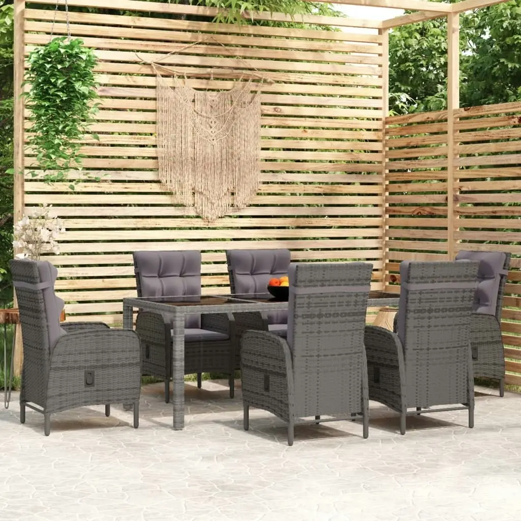 7 Piece Garden Dining Set Poly Rattan Grey 3058506