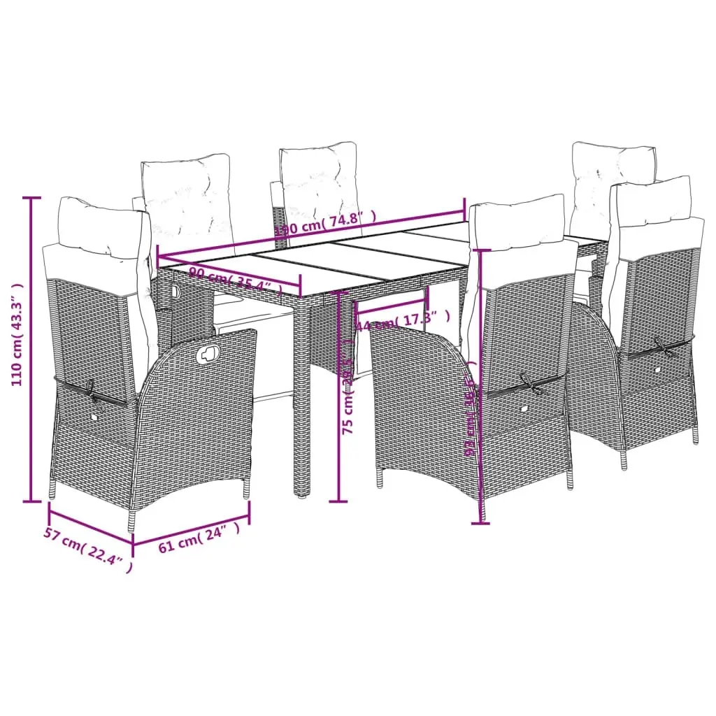 7 Piece Garden Dining Set with Cushions Grey Poly Rattan 3213082