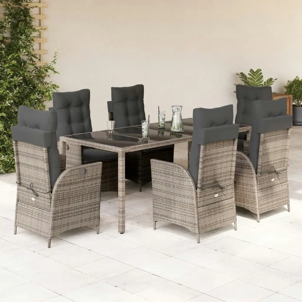 7 Piece Garden Dining Set with Cushions Grey Poly Rattan 3213082