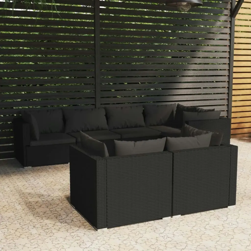 7 Piece Garden Lounge Set with Cushions Black Poly Rattan 3102472