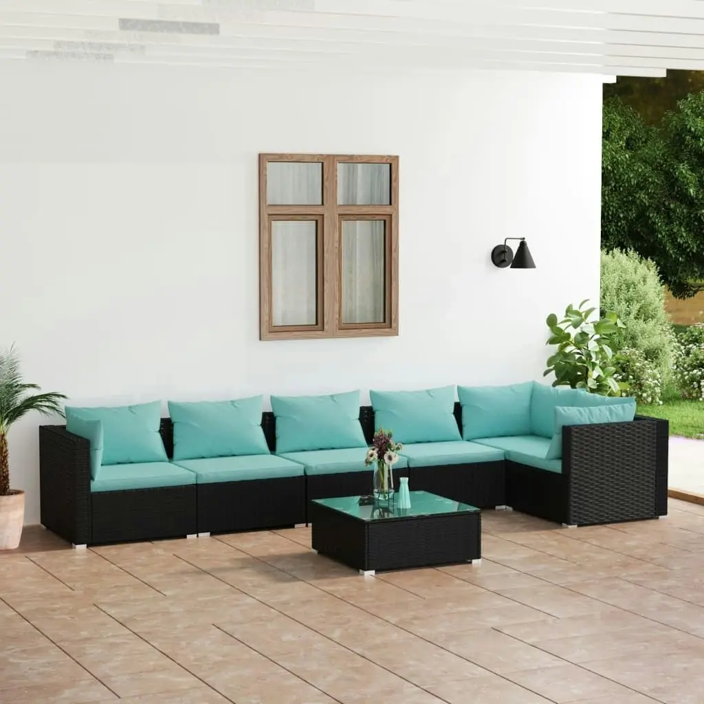 7 Piece Garden Lounge Set with Cushions Poly Rattan Black 3101721