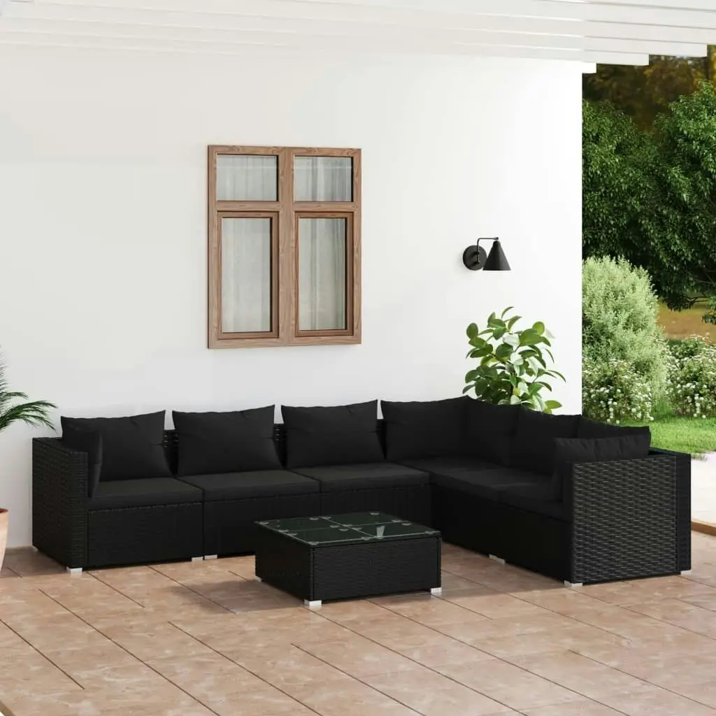 7 Piece Garden Lounge Set with Cushions Poly Rattan Black 3101728