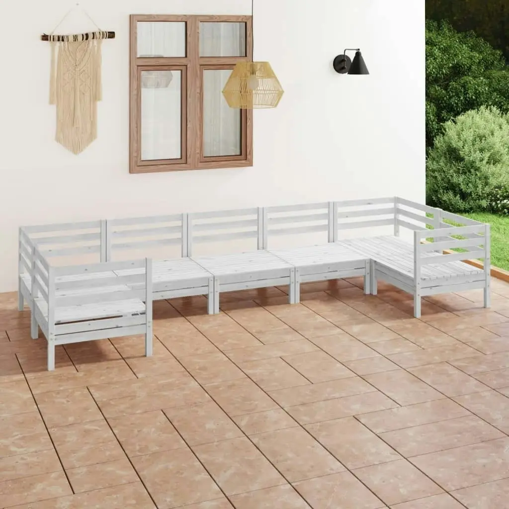 7 Piece Garden Lounge Set White Solid Pinewood 3083525