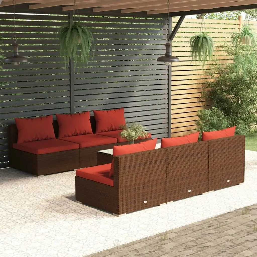 7 Piece Garden Lounge Set with Cushions Poly Rattan Brown 3101459