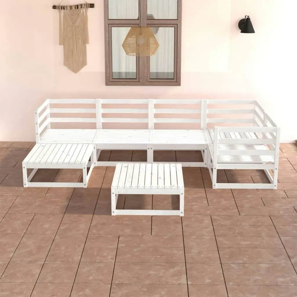 7 Piece Garden Lounge Set White Solid Pinewood 3075690