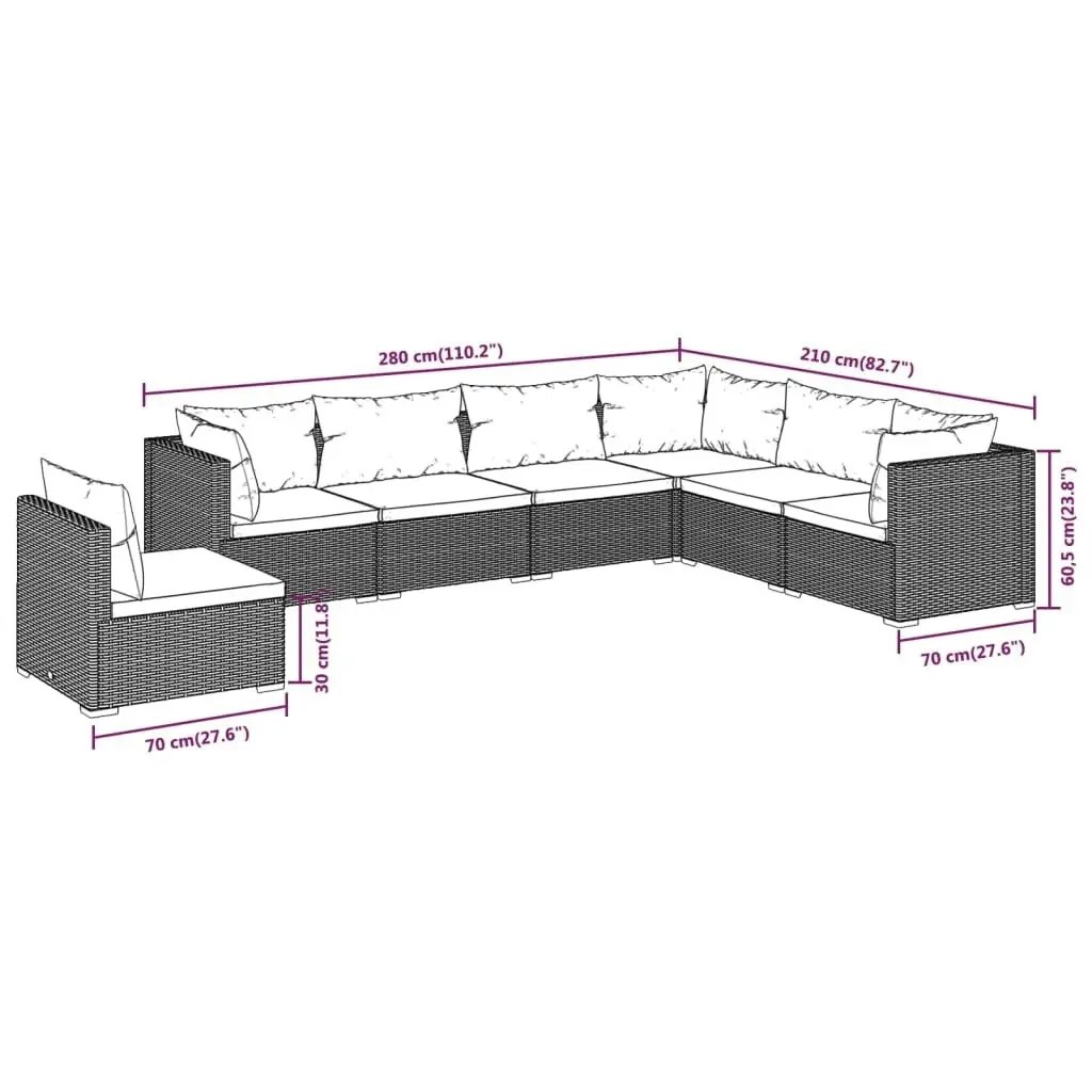 7 Piece Garden Lounge Set with Cushions Poly Rattan Grey 3102357