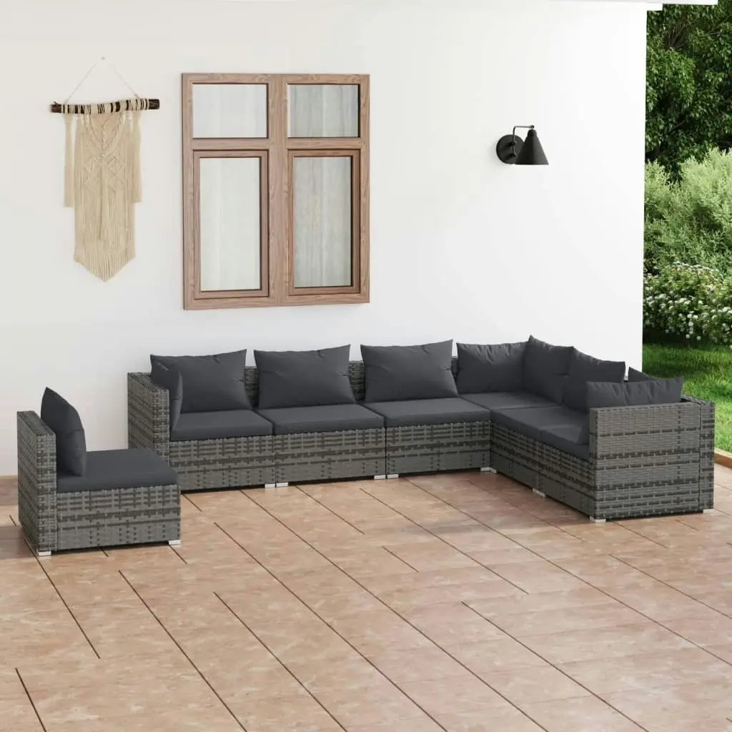 7 Piece Garden Lounge Set with Cushions Poly Rattan Grey 3102357