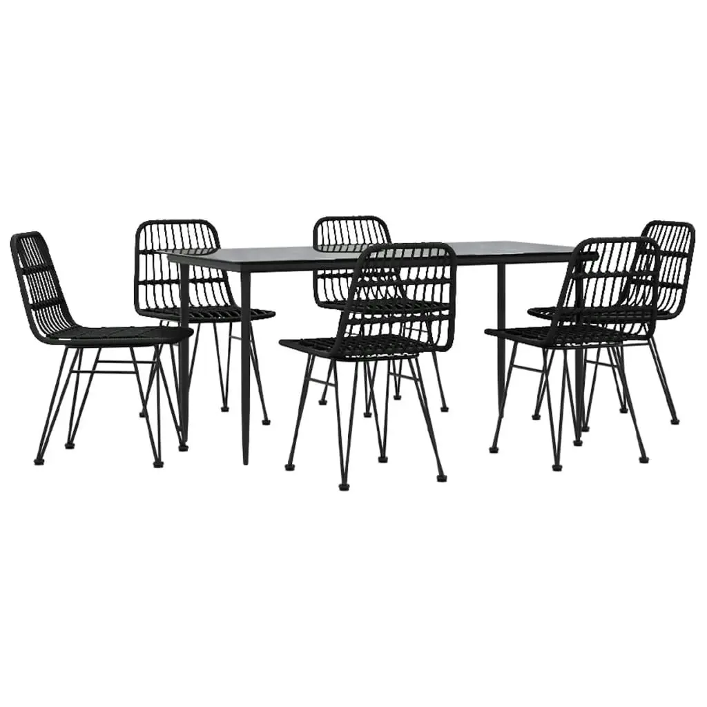 7 Piece Garden Dining Set Black Poly Rattan 3157884