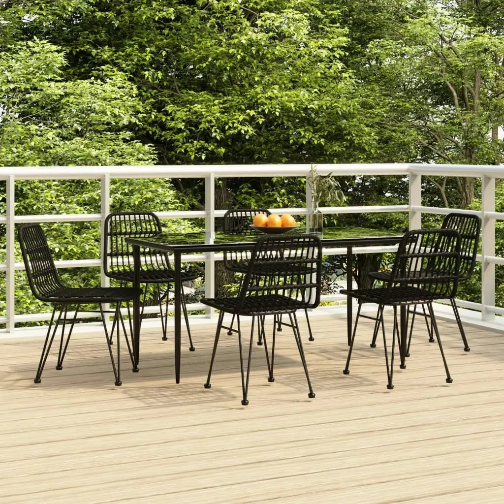 7 Piece Garden Dining Set Black Poly Rattan 3157884