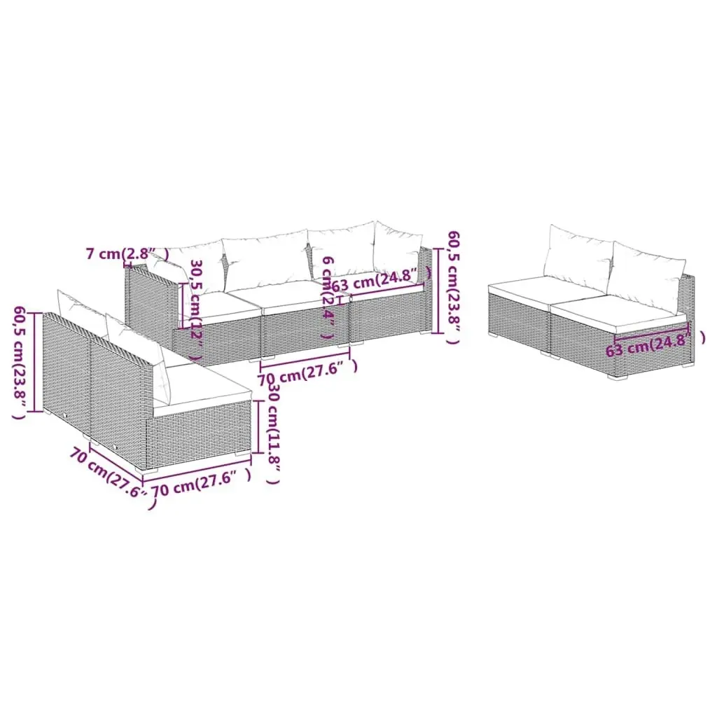 7 Piece Garden Lounge Set with Cushions Poly Rattan Grey 3102238