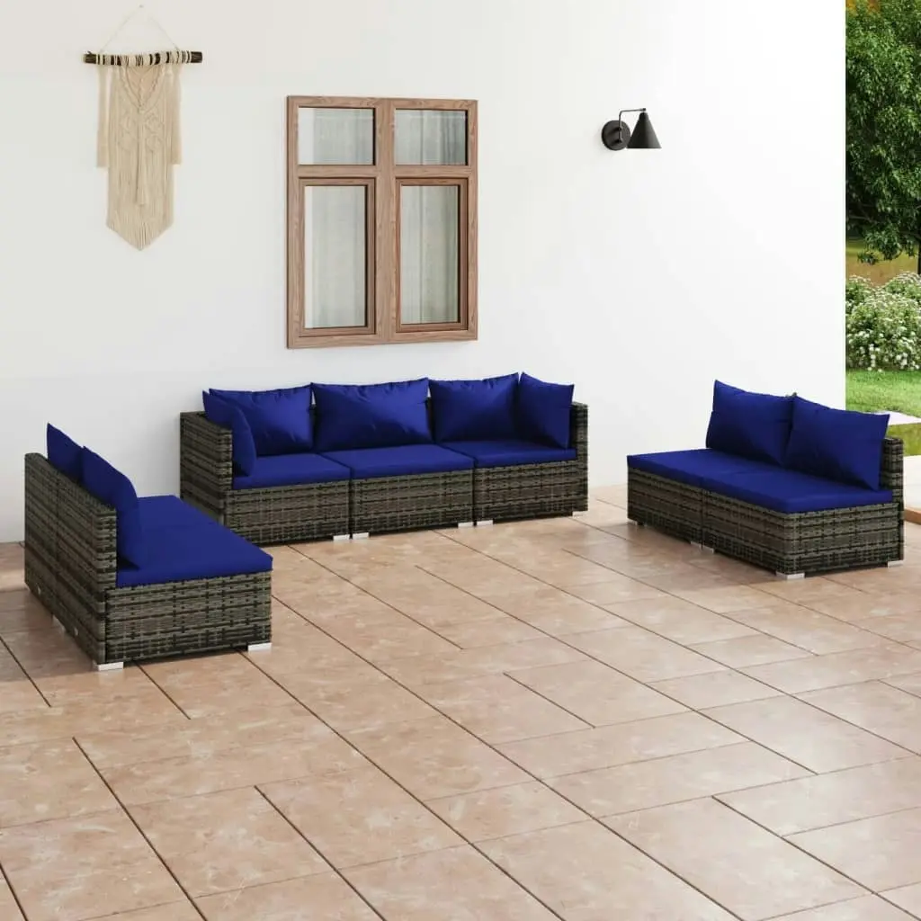 7 Piece Garden Lounge Set with Cushions Poly Rattan Grey 3102238