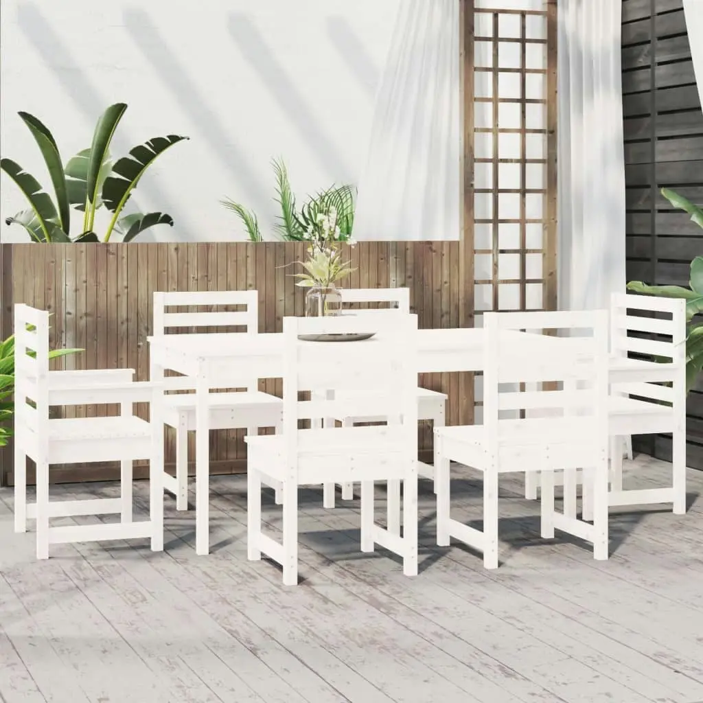 7 Piece Garden Dining Set White Solid Wood Pine 3154708