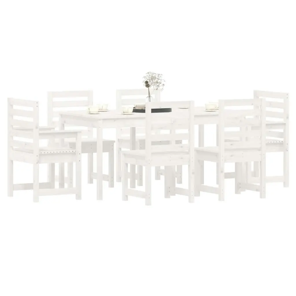 7 Piece Garden Dining Set White Solid Wood Pine 3154708