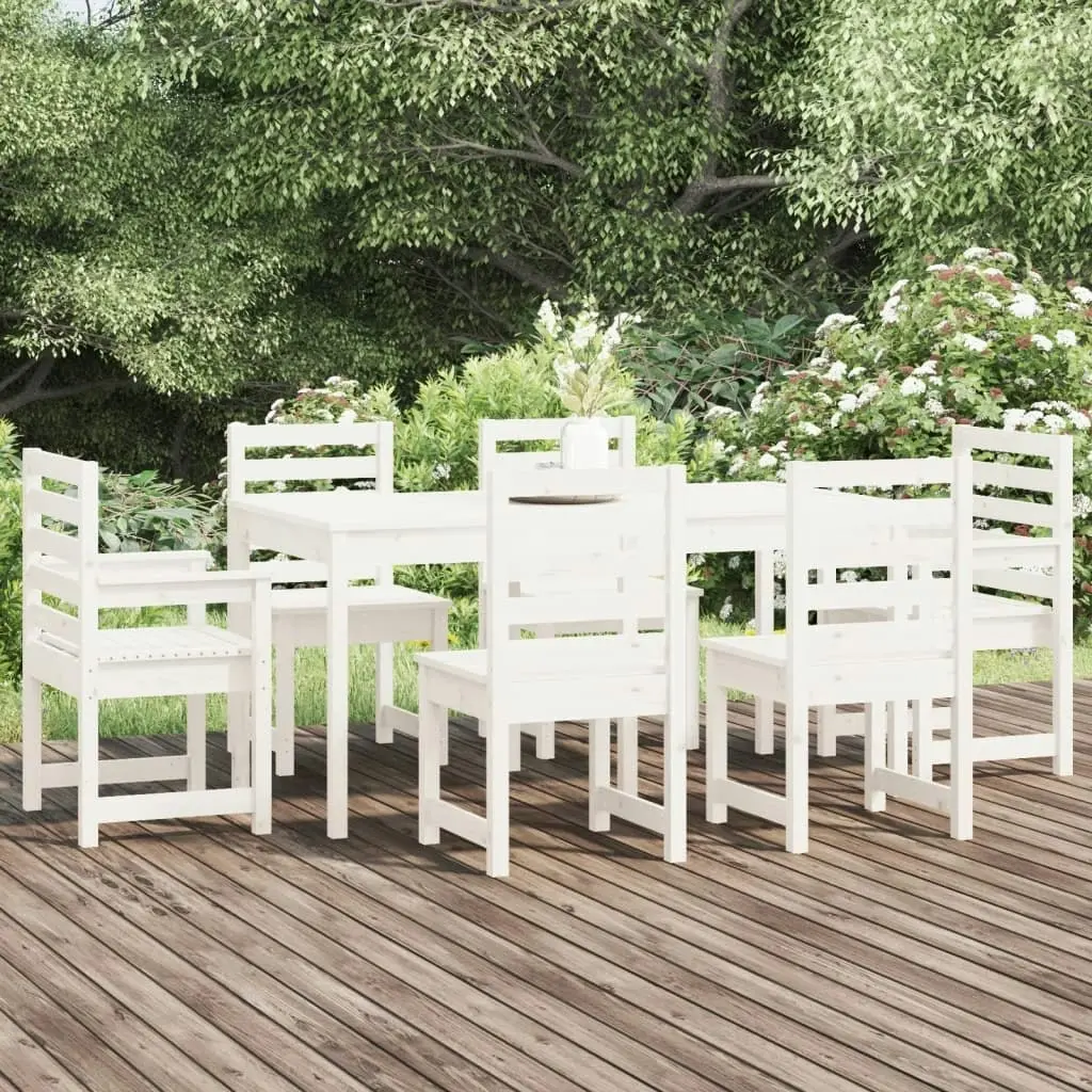 7 Piece Garden Dining Set White Solid Wood Pine 3154708