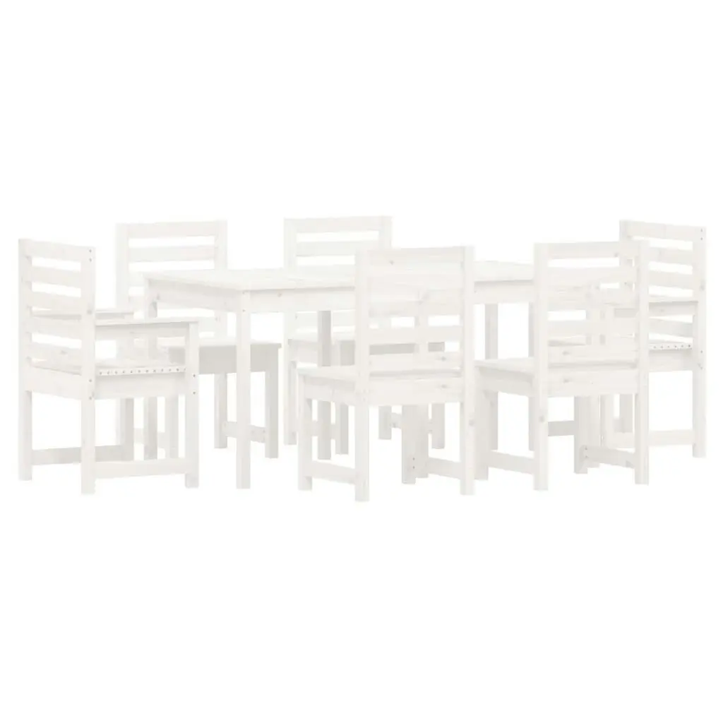 7 Piece Garden Dining Set White Solid Wood Pine 3154708