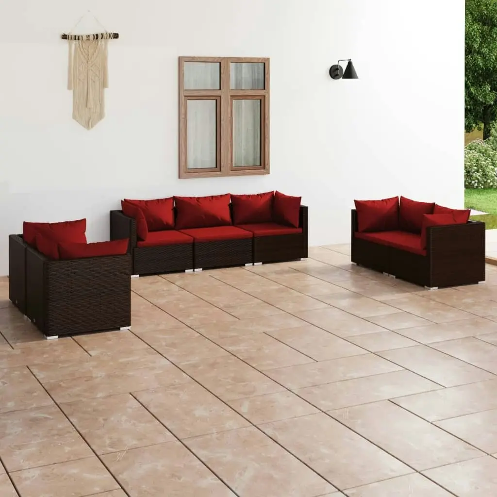 7 Piece Garden Lounge Set with Cushions Poly Rattan Brown 3102267