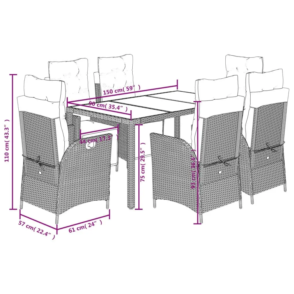 7 Piece Garden Dining Set with Cushions Grey Poly Rattan 3213080