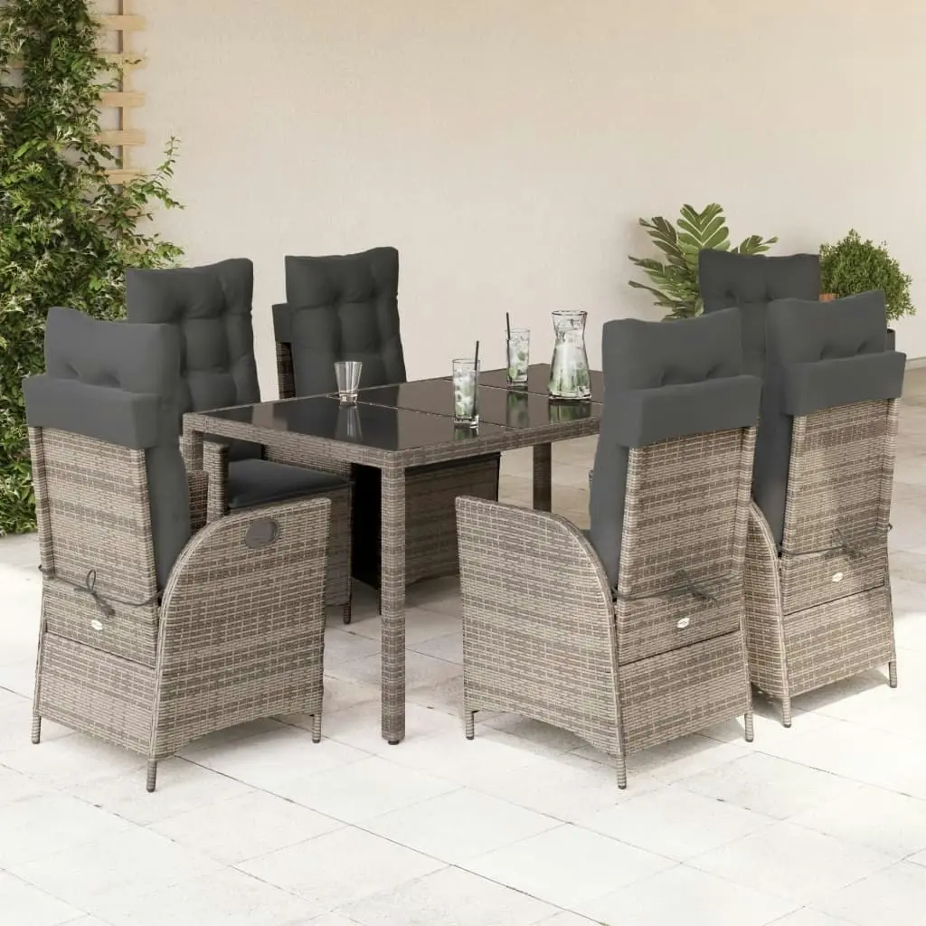 7 Piece Garden Dining Set with Cushions Grey Poly Rattan 3213080