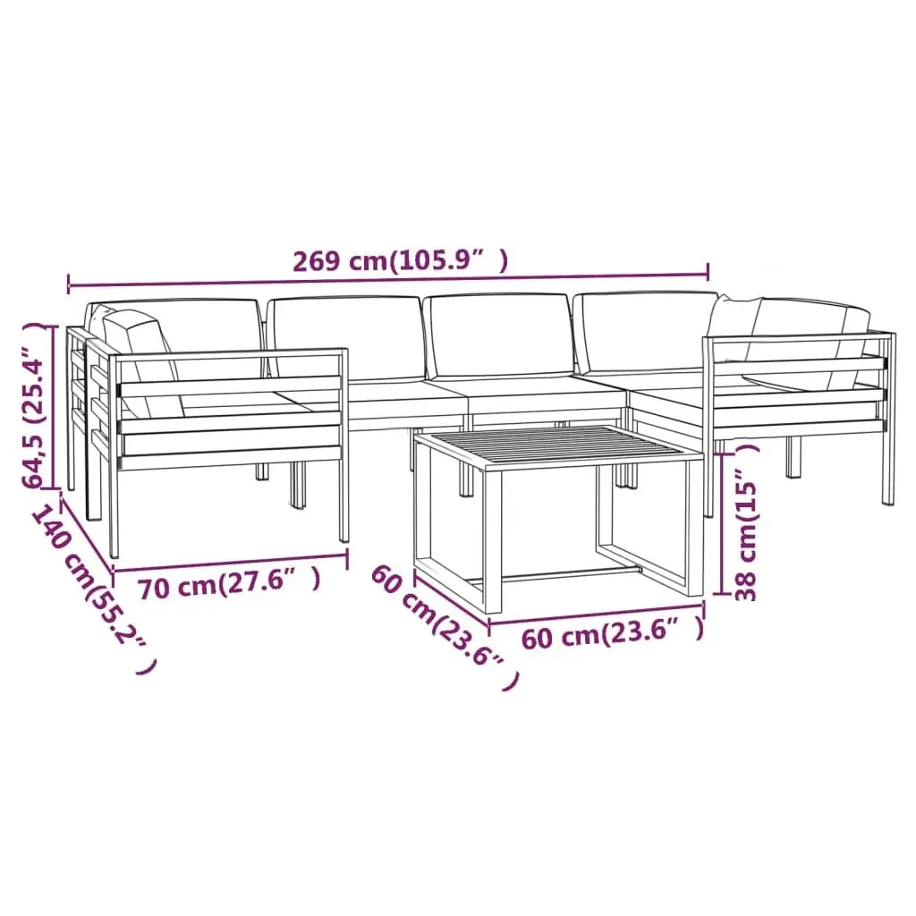 7 Piece Garden Lounge Set with Cushions Aluminium Anthracite 3107810