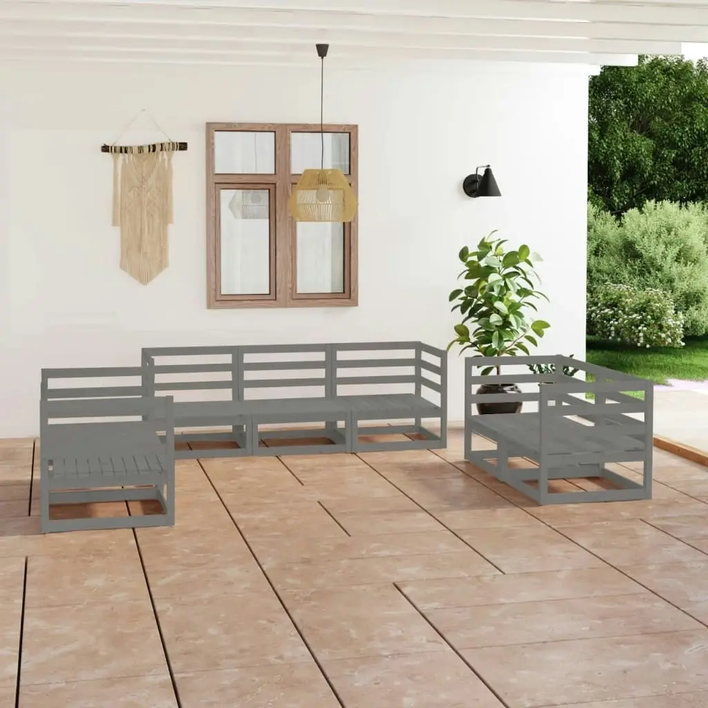 7 Piece Garden Lounge Set Grey Solid Pinewood 3075451