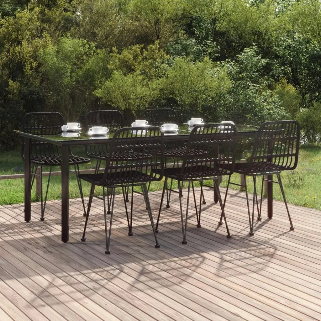 7 Piece Garden Dining Set Black Poly Rattan 3157899