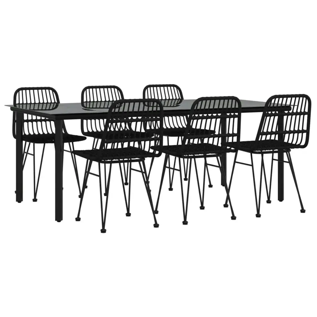 7 Piece Garden Dining Set Black Poly Rattan 3157899