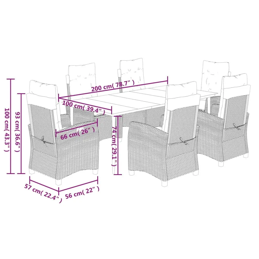 7 Piece Garden Dining Set with Cushions Grey Poly Rattan 3212789