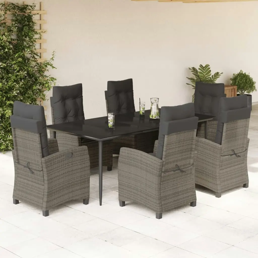 7 Piece Garden Dining Set with Cushions Grey Poly Rattan 3212789