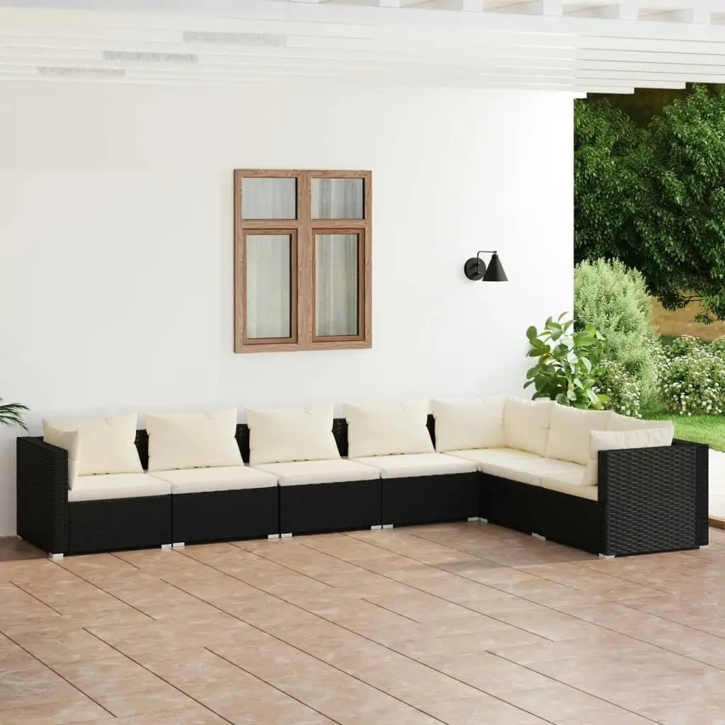 7 Piece Garden Lounge Set with Cushions Poly Rattan Black 3101735