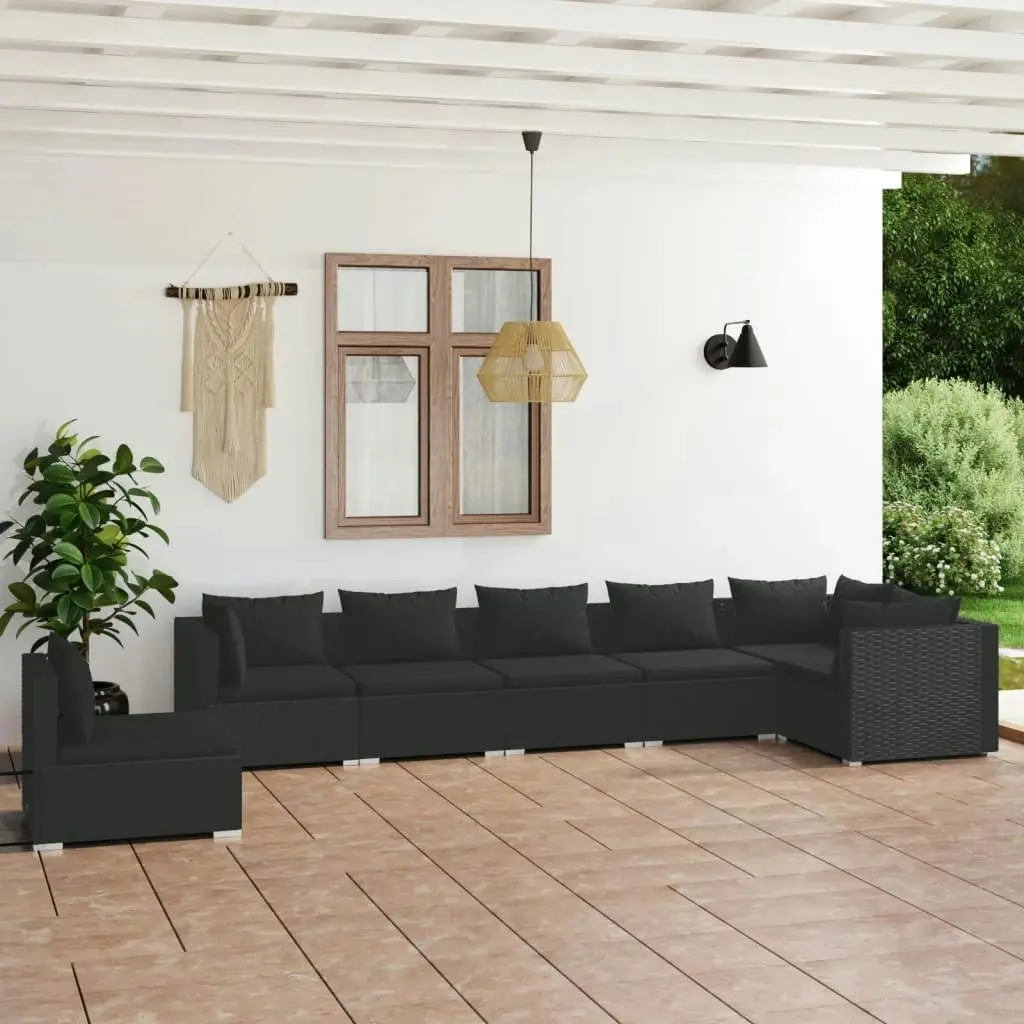 7 Piece Garden Lounge Set with Cushions Poly Rattan Black 3102336