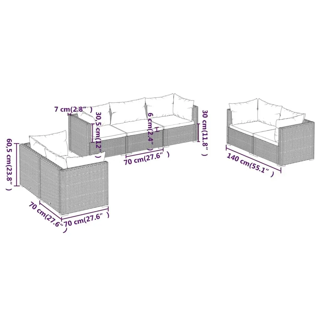 7 Piece Garden Lounge Set with Cushions Poly Rattan Black 3102265