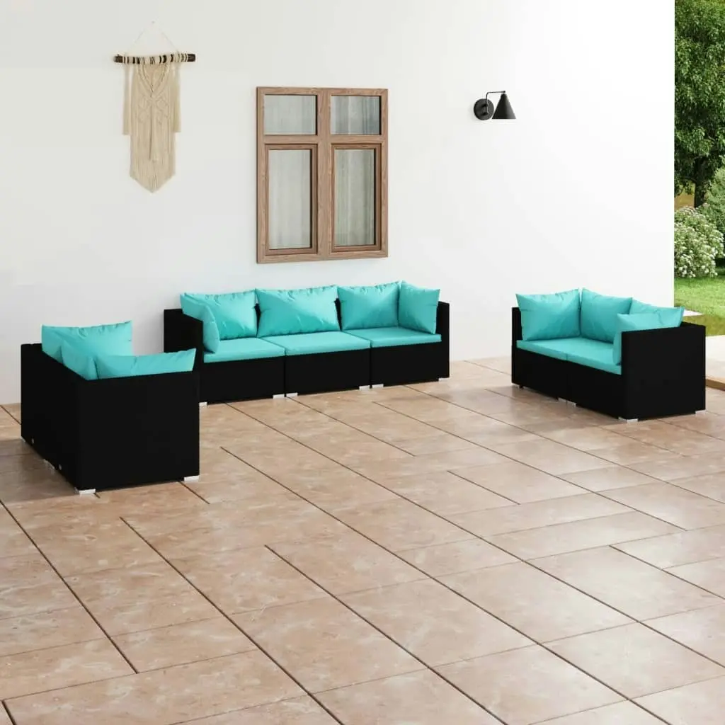 7 Piece Garden Lounge Set with Cushions Poly Rattan Black 3102265