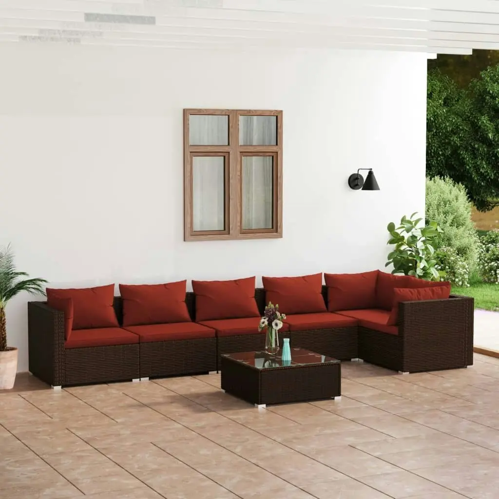 7 Piece Garden Lounge Set with Cushions Poly Rattan Brown 3101723