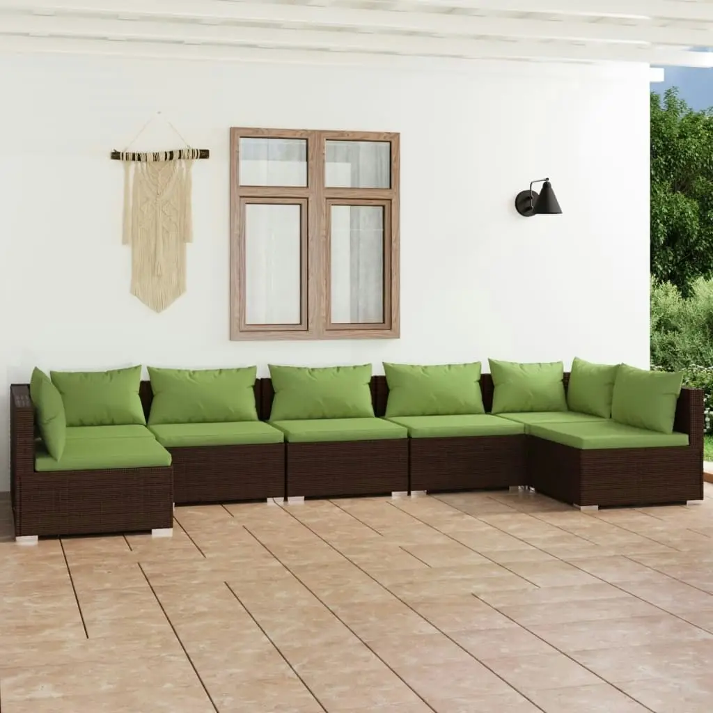 7 Piece Garden Lounge Set with Cushions Poly Rattan Brown 3101892