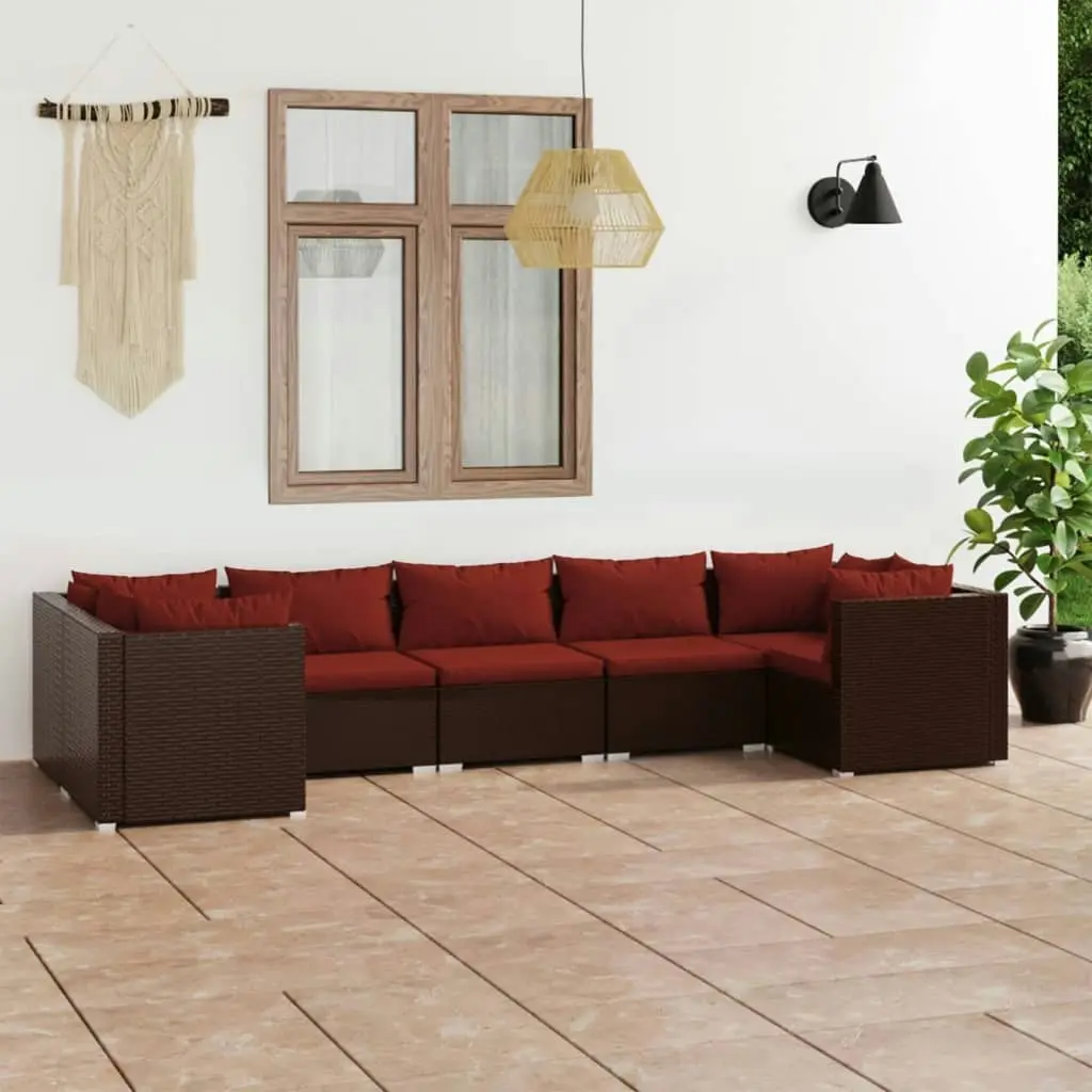 7 Piece Garden Lounge Set with Cushions Poly Rattan Brown 3101955