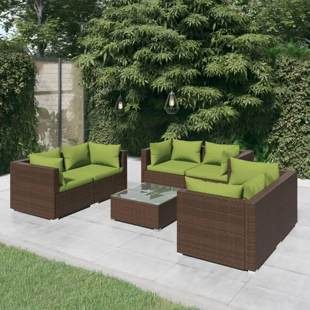 7 Piece Garden Lounge Set with Cushions Poly Rattan Brown 3102308