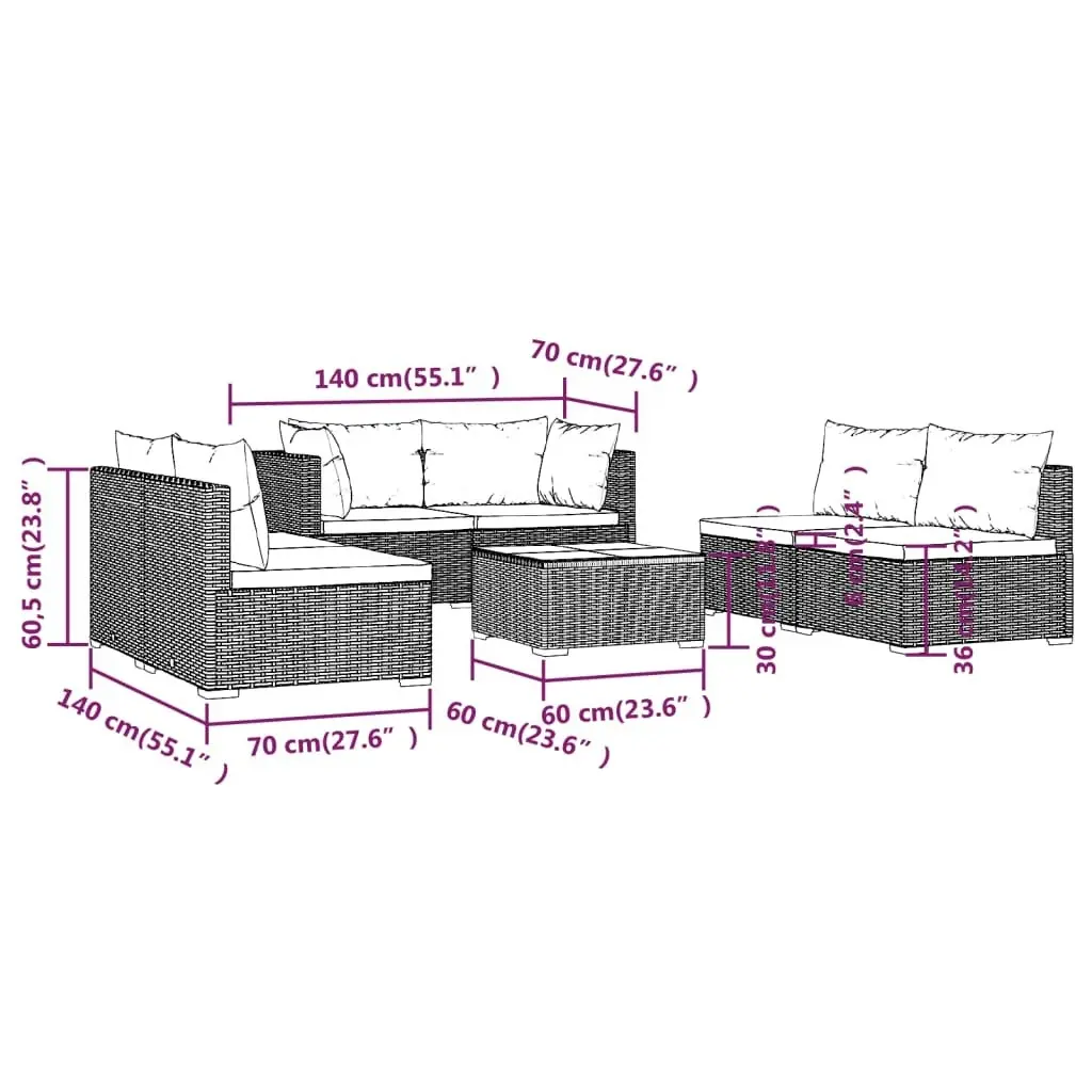 7 Piece Garden Lounge Set with Cushions Poly Rattan Brown 3102227