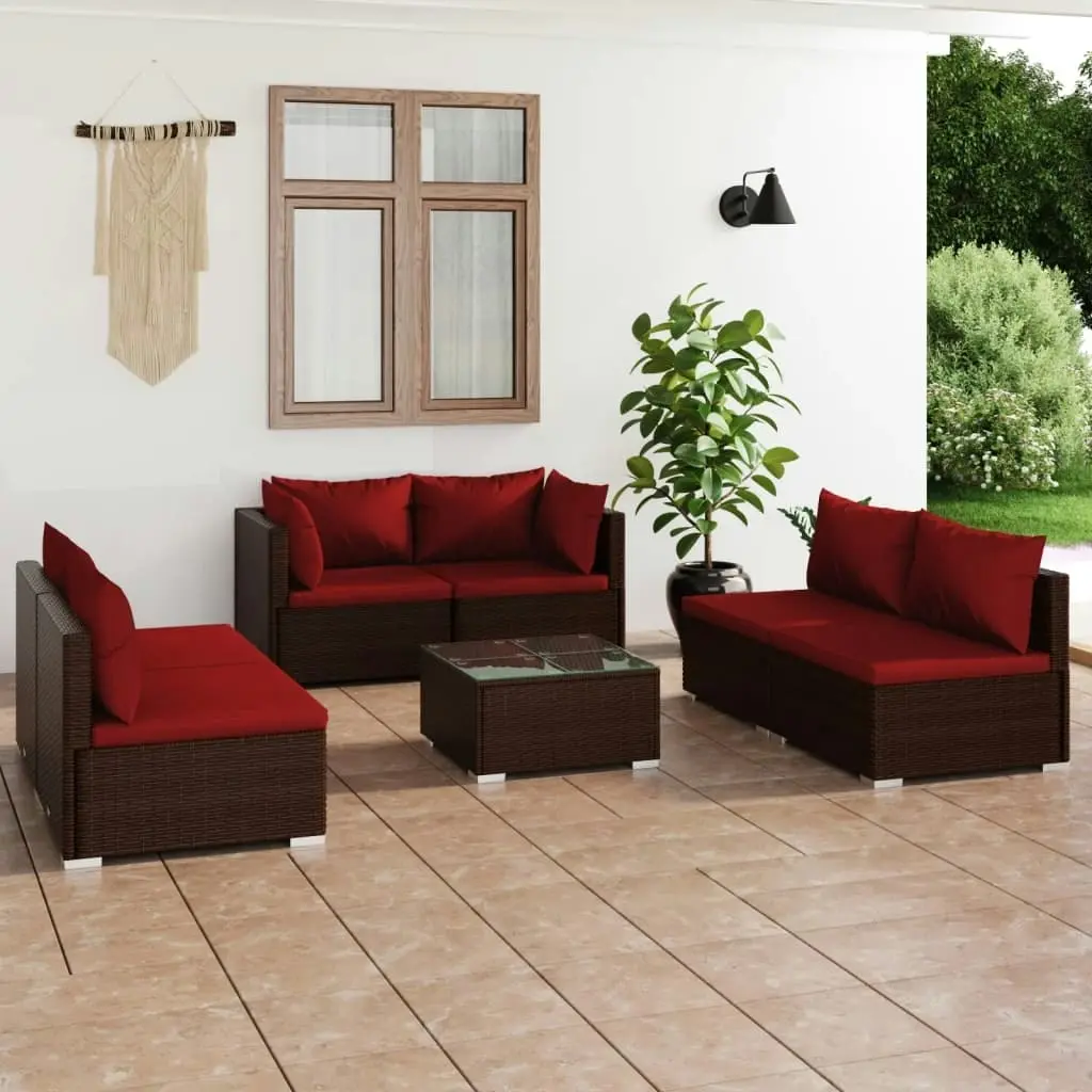 7 Piece Garden Lounge Set with Cushions Poly Rattan Brown 3102227