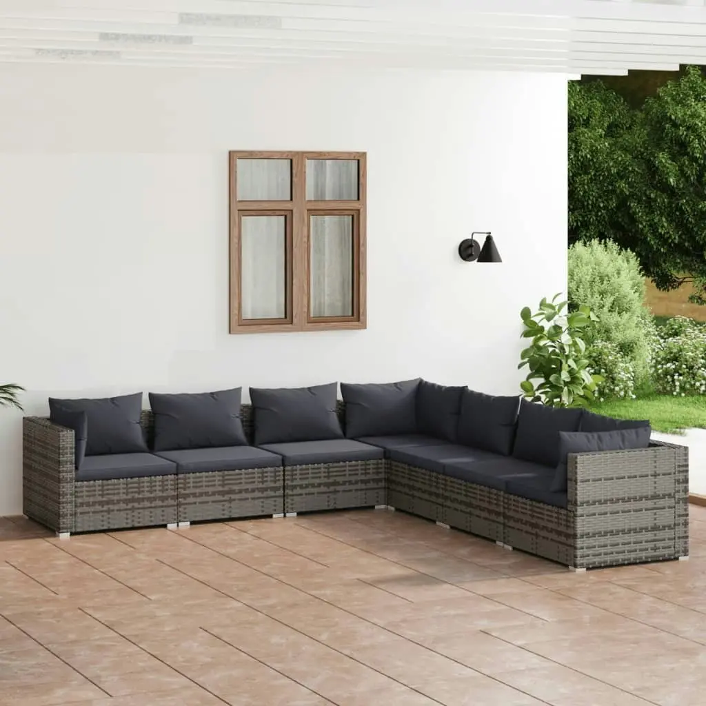 7 Piece Garden Lounge Set with Cushions Poly Rattan Grey 3101749