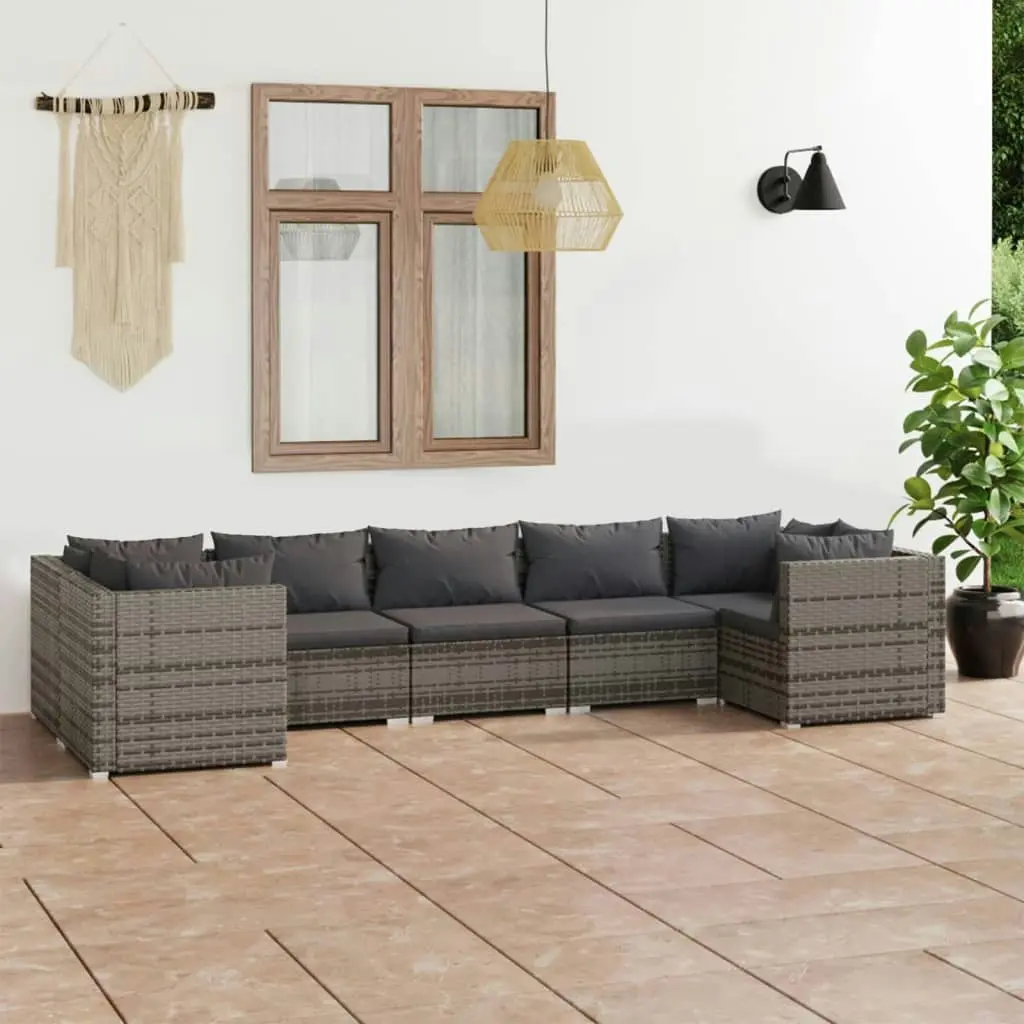 7 Piece Garden Lounge Set with Cushions Poly Rattan Grey 3101957