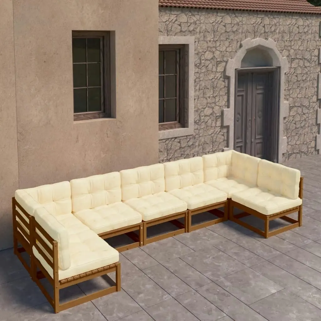 7 Piece Garden Lounge Set&Cushions Honey Brown Solid Pinewood 3077187