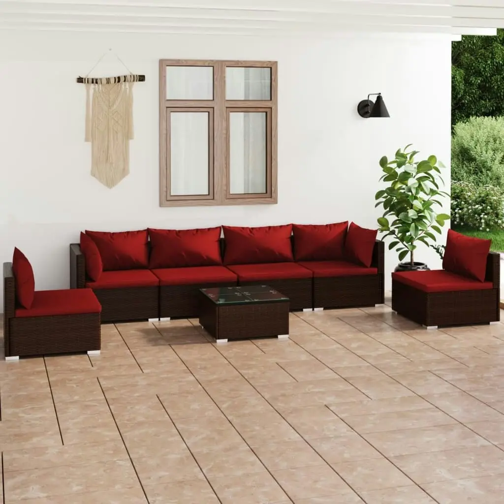 7 Piece Garden Lounge Set with Cushions Poly Rattan Brown 3102219