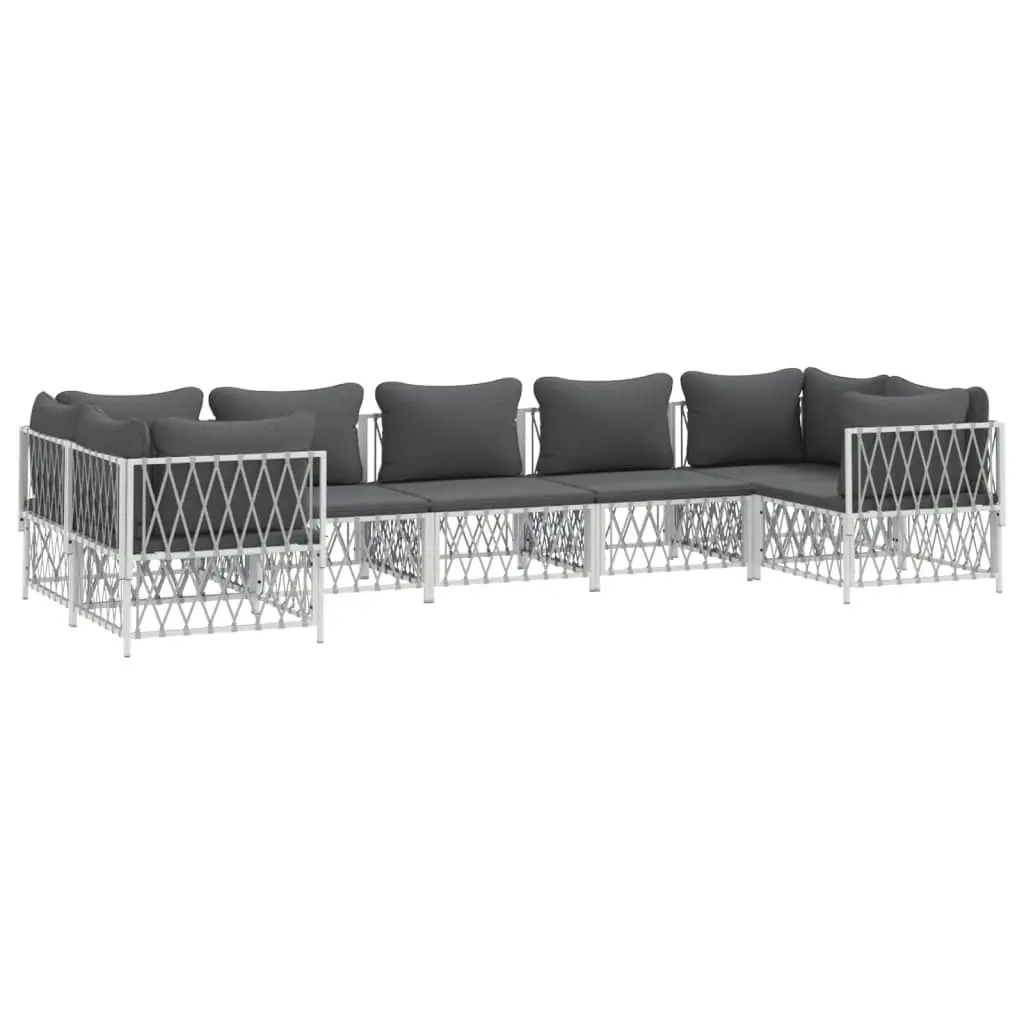 7 Piece Garden Lounge Set with Cushions White Steel 3186922