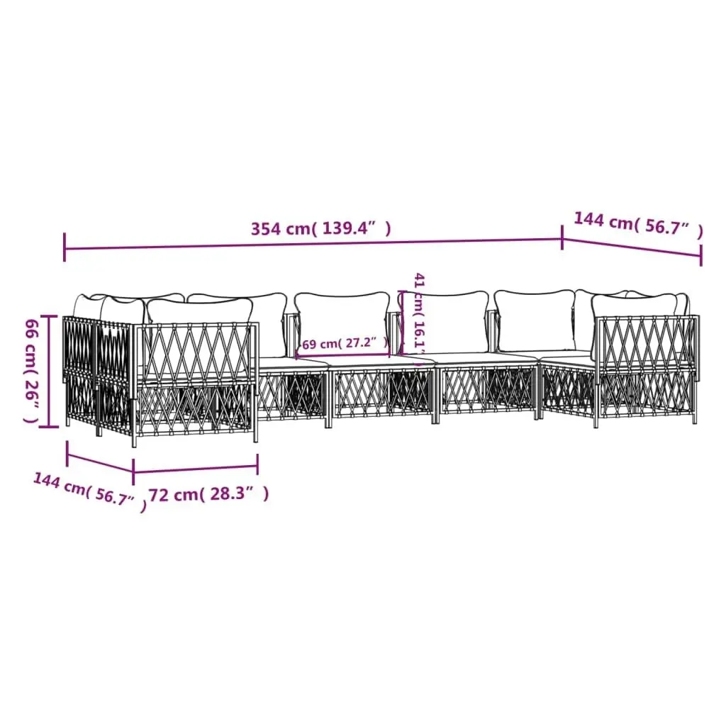 7 Piece Garden Lounge Set with Cushions White Steel 3186922