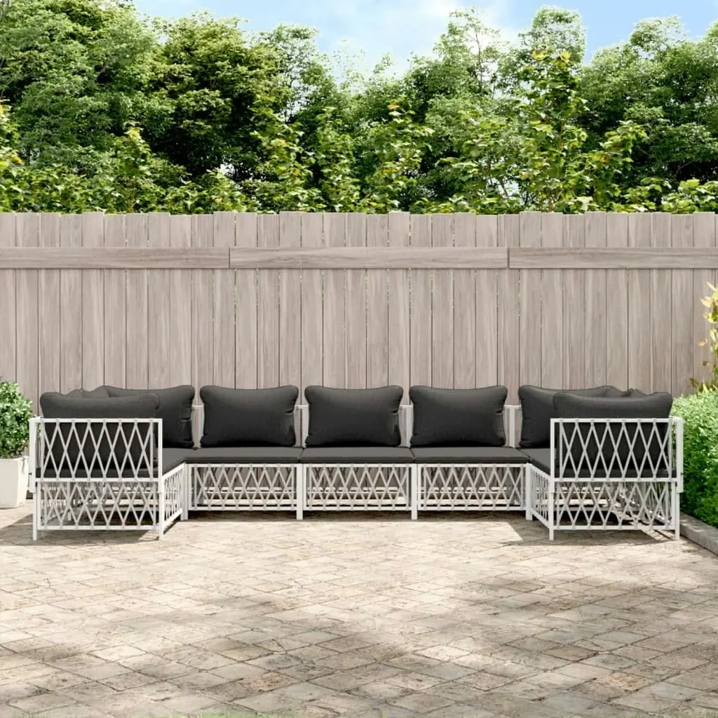 7 Piece Garden Lounge Set with Cushions White Steel 3186922