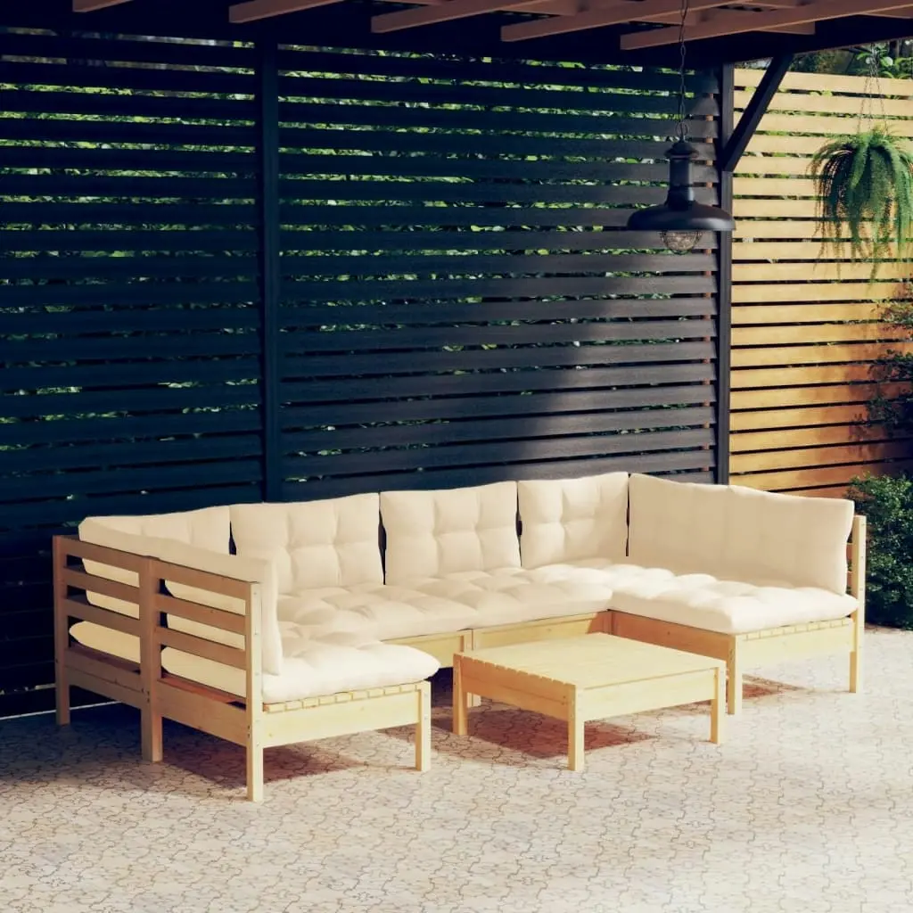 7 Piece Garden Lounge Set with Cream Cushions Solid Pinewood 3097157